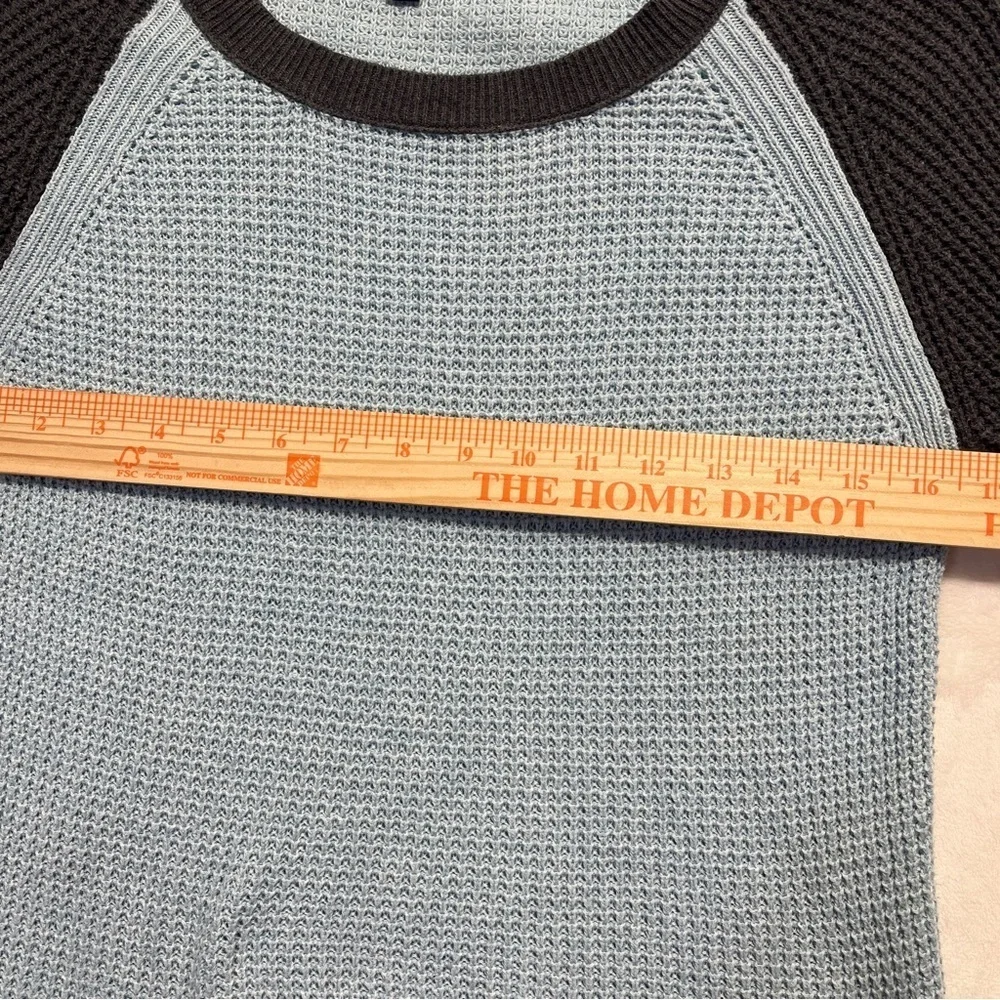 AMERICAN EAGLE Waffle Knit Raglan Pullover Sweater Blue/Gray S